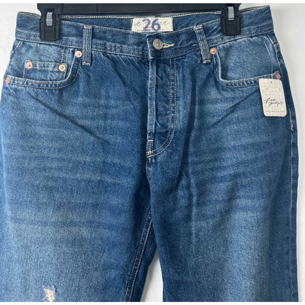 NEW We the Free People Maggie Mid-Rise Straight Jeans 26 Chewed Hem Button D43 - Picture 2 of 8